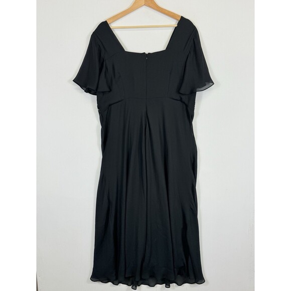 Roaman's Black Chiffon Sequin Pintuck Pleats Short Sleeve Dress Women's 16W NEW - Picture 4 of 6